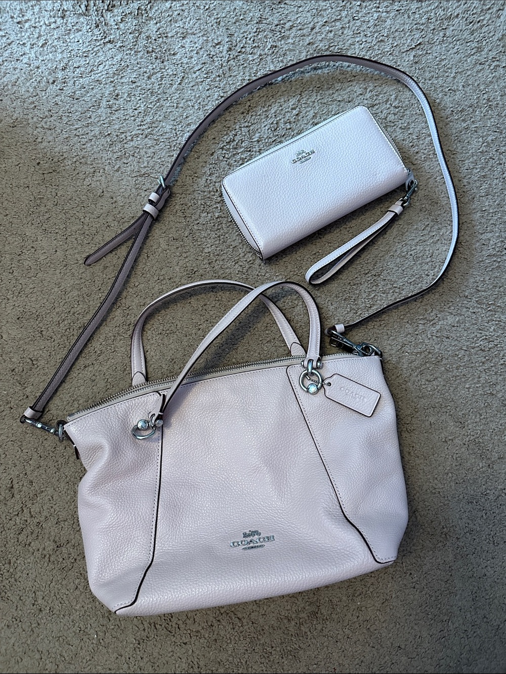 Coach Pebbled Leather Tote and Wristlet in Blush Pink